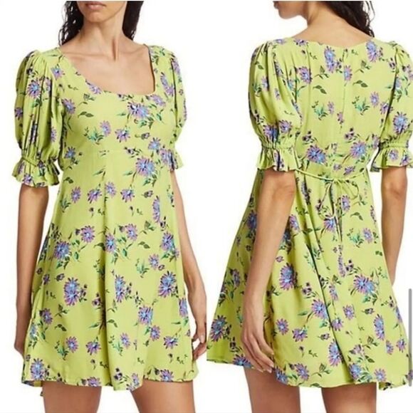 NEW Faithfull The Brand - La Barben Mini Dress - Locanda Floral Green - 4 -Small - Picture 1 of 12